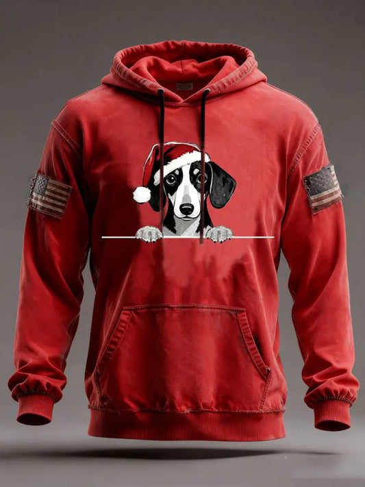 Men’s Christmas Hat Dachshund Oversized Drop-Shoulder Hoodie With Pockets Red / S