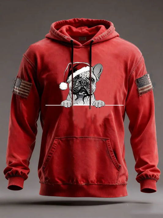Men’s Christmas Hat Pug Oversized Drop-Shoulder Hoodie With Pockets Red / S