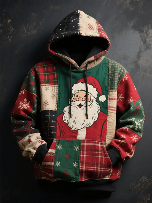 Men’s Christmas patchwork Printed Oversized Drop-Shoulder Hoodie with Pockets As picture / S