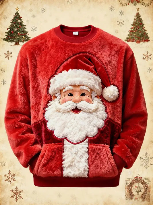 Men’s Christmas Santa Claus Art Crew Neck Sweatshirt Red / S