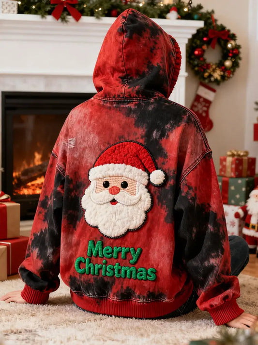 Men’s Christmas Santa Claus Art Oversized Drop-Shoulder Hoodie with Pockets As picture / S