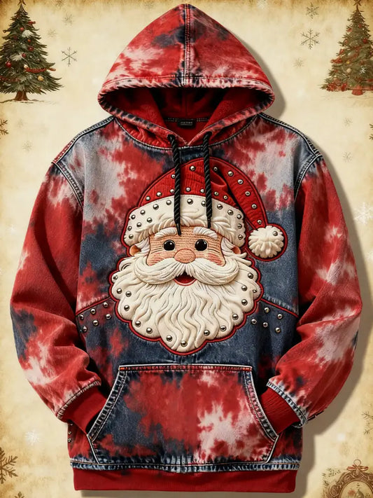 Men’s Christmas Santa Claus Art Oversized Drop-Shoulder Hoodie with Pockets As picture / S