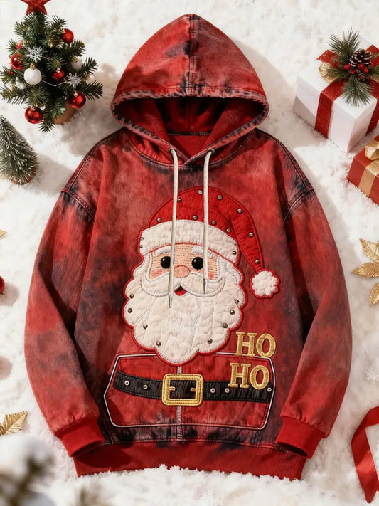 Men’s Christmas Santa Claus Art Oversized Drop-Shoulder Hoodie with Pockets As picture / S
