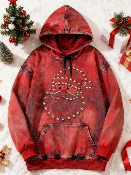 Men’s Christmas Santa Claus Art Oversized Drop-Shoulder Hoodie with Pockets Red / S