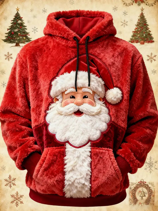 Men’s Christmas Santa Claus Art Oversized Drop-Shoulder Hoodie with Pockets Red / S