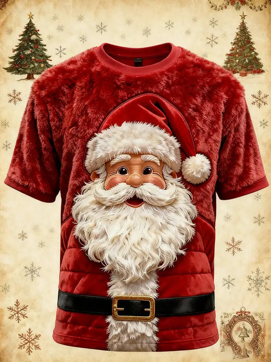 Men’s Christmas Santa Claus Art Short Sleeve T-shirt Red / S