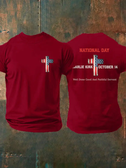 Men’s CK National Day Printed Casual T-Shirt Deep Red / S