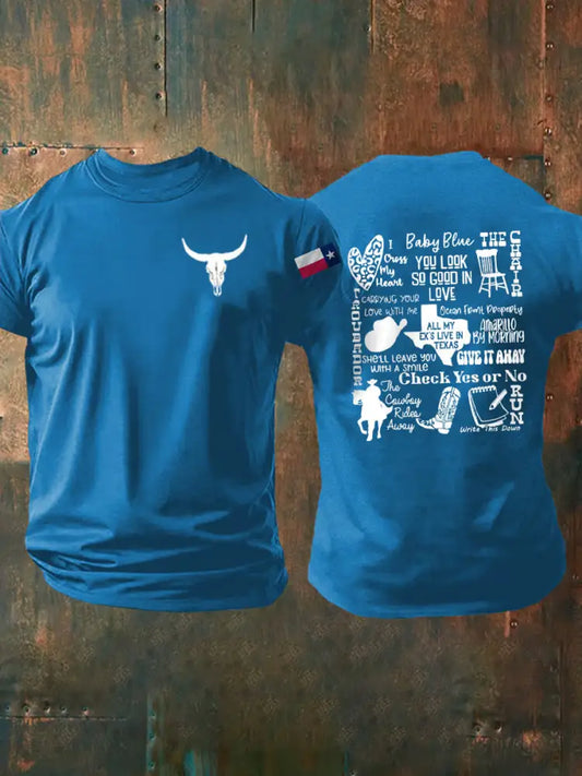 Men’s Country Music Texas Print short sleeves t-shirt Blue / S