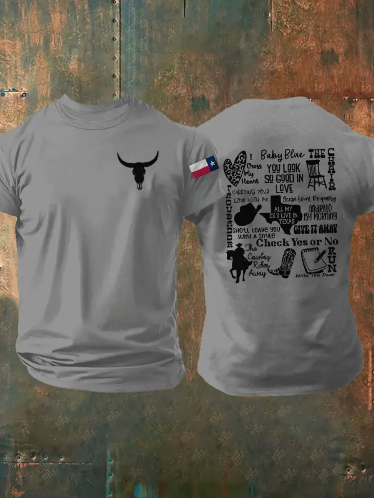 Men’s Country Music Texas Print short sleeves t-shirt Light Gray / S