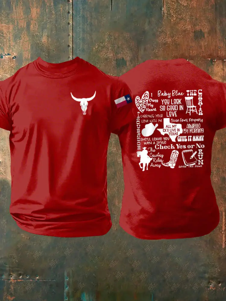 Men’s Country Music Texas Print short sleeves t-shirt Pure Red / S
