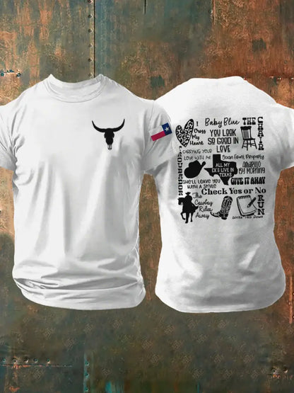 Men’s Country Music Texas Print short sleeves t-shirt White / S