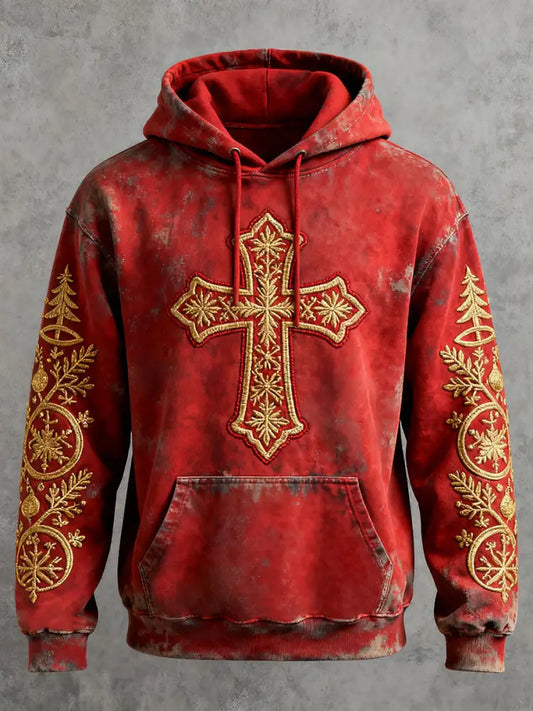 Men’s Cross Print Casual Hoodie Red / S