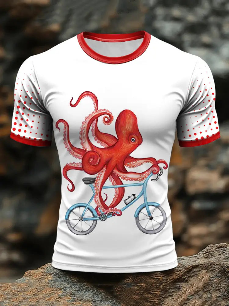 Men’s cycling octopus print T-shirts White / S