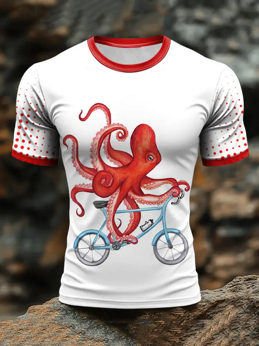 Men’s cycling octopus print T-shirts White / S