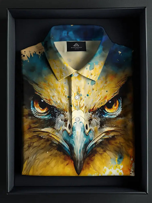 Men’s Eagle Watercolor Print Polo Shirt Blue / S