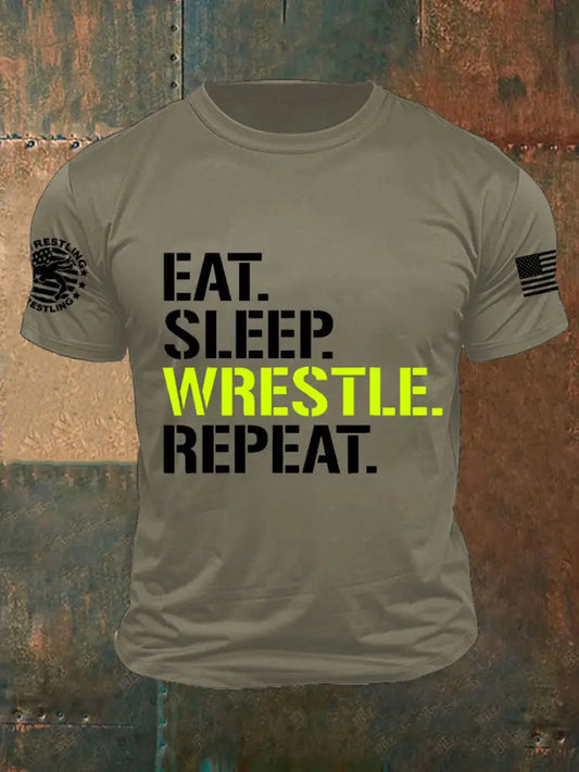Men’s eat.sleep.wrestle.repeat. T-shirts Army Green / S