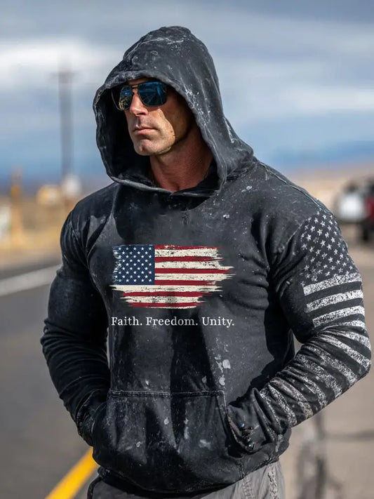 Men’s Faith Freedom Unity Printed Casual Hoodie Black / S