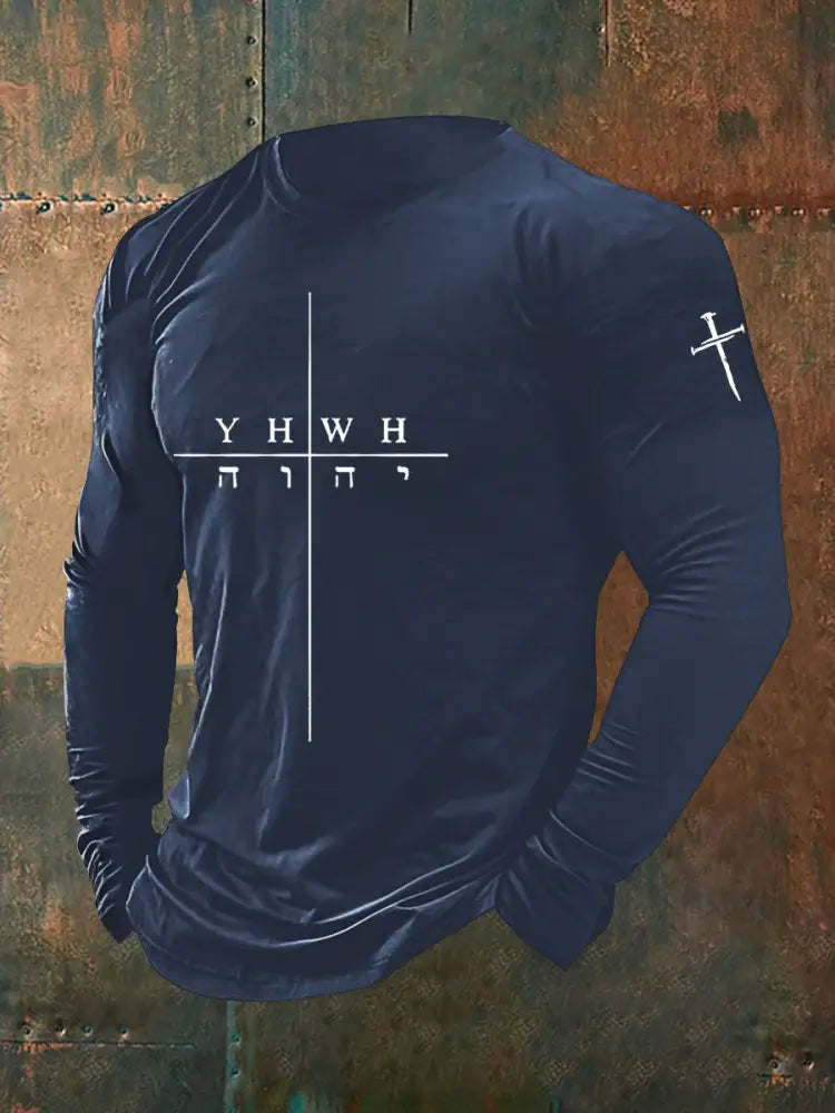 Men’s Faith Print Casual T-shirt Navy Blue / S