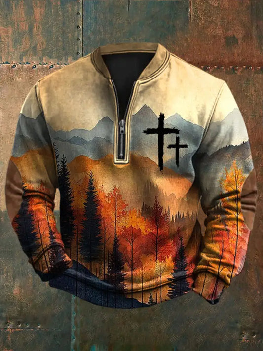 Men’s Fall Faith Print Casual Zip-Up Sweatshirt As picture / S