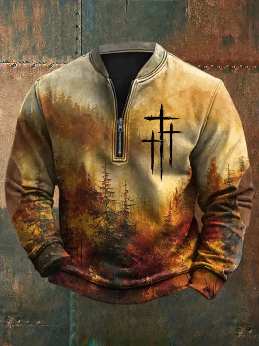 Men’s Fall Faith Print Casual Zip-Up Sweatshirt As picture / S