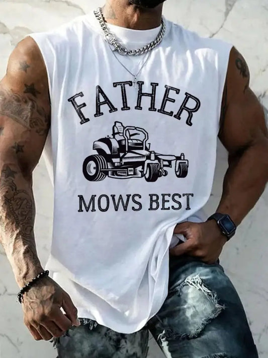 Men’s Father Mows Best Print Tank Top White / S