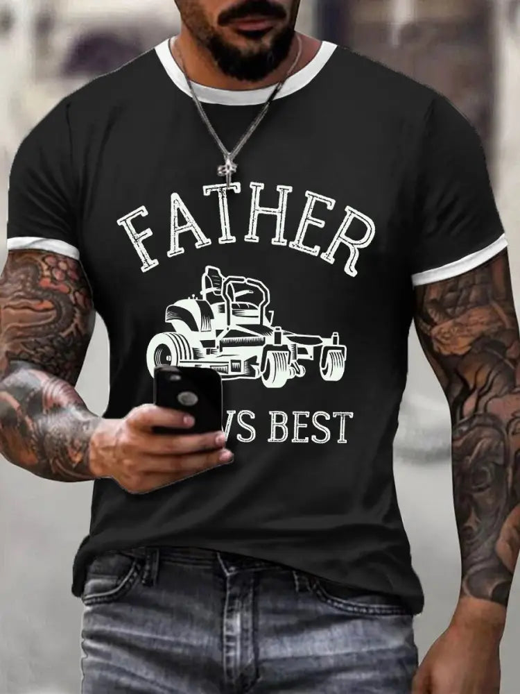 Men’s Father Mows Best Print Vintage T-Shirt Black / S