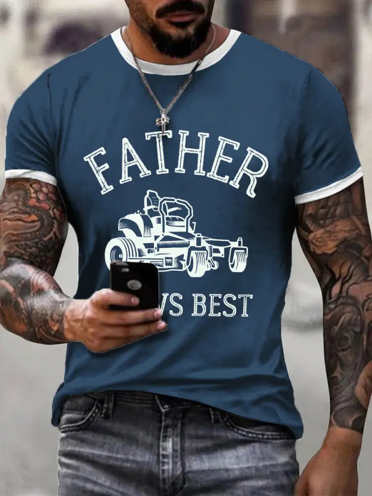 Men’s Father Mows Best Print Vintage T-Shirt Blue / S