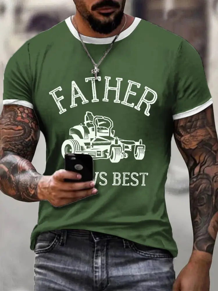 Men’s Father Mows Best Print Vintage T-Shirt Green / S