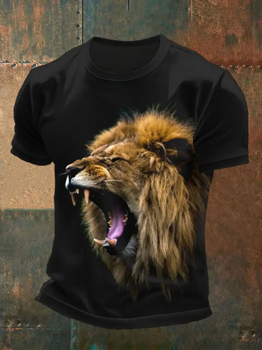 Men’s ferocious lion face print T-shirts Black / S