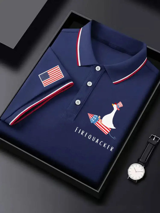 Men’s Firequacker Goose Printed Casual Short Sleeve T-Shirt Dark Blue / S