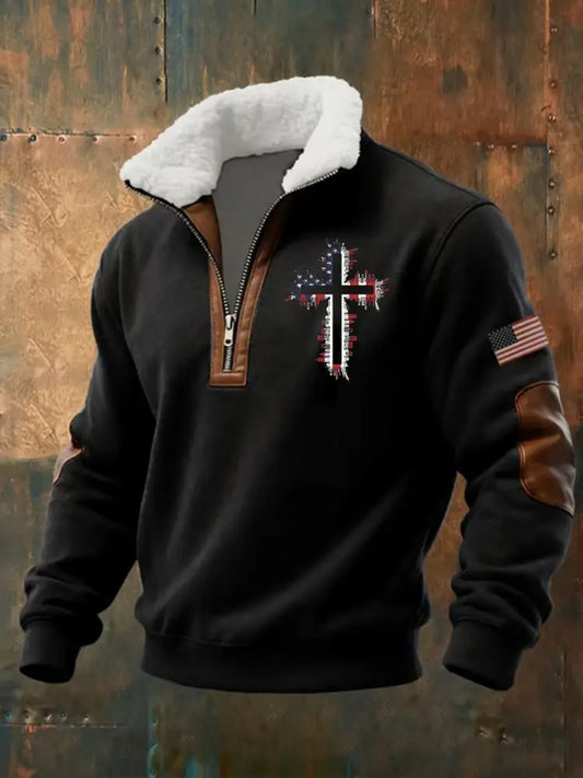 Men’s Flag Cross Baggy Zip-up Hoodie Black / S