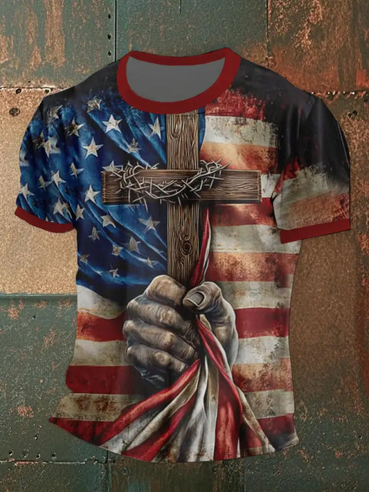 Men’s Flag Cross Short Sleeves T-shirt As picture / S
