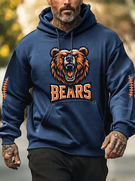Men’s Football Fans Lovers Gameday Casual Hooded Sweatshirt Dark Blue / S