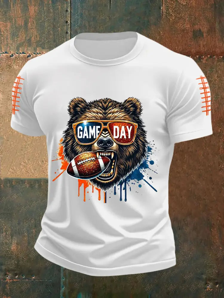 Men’s Football Fans Lovers Gameday Casual Short Sleeve Tee White / S