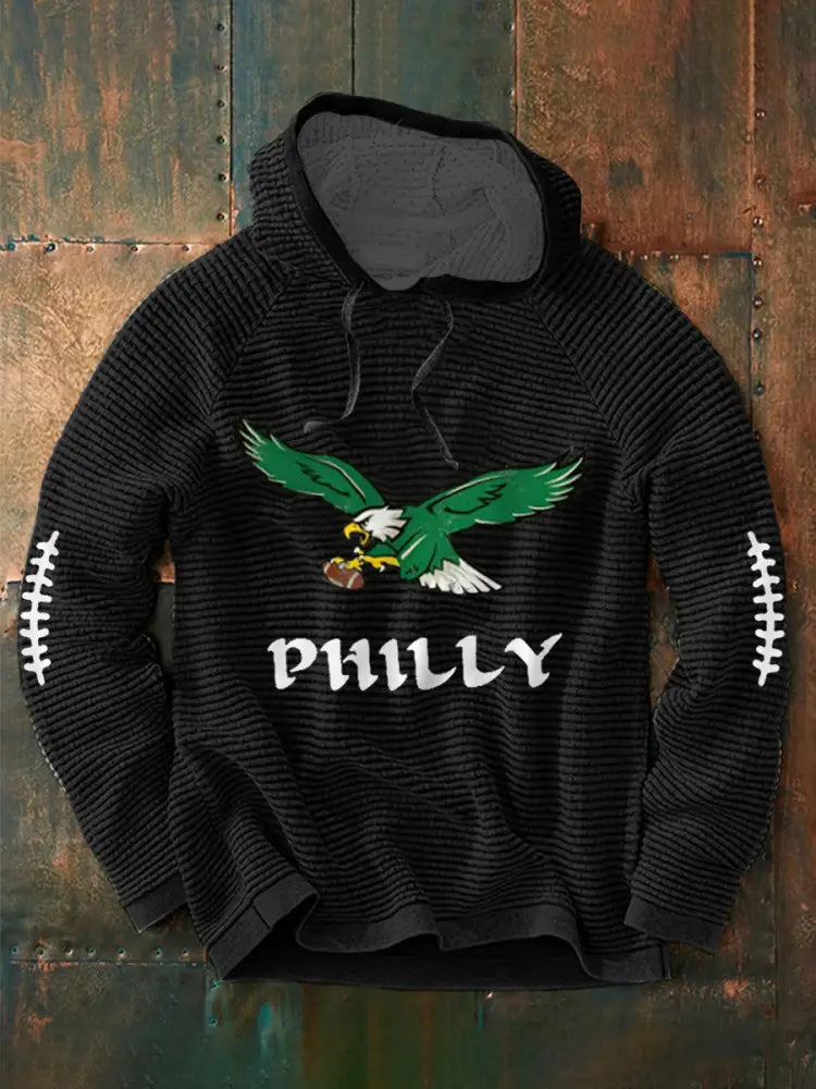 Men’s Football Fans Lovers Gameday Casual Waffle Hoodie Black / S