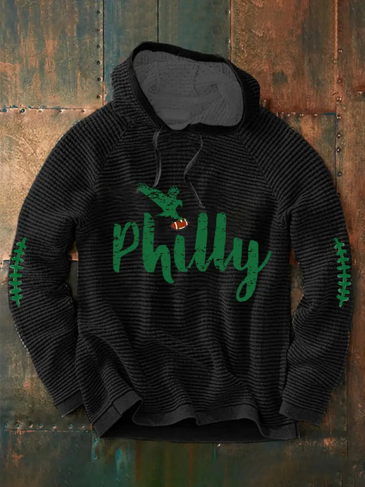 Men’s Football Fans Lovers Gameday Casual Waffle Hoodie Black / S