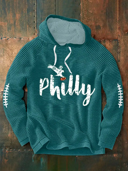 Men’s Football Fans Lovers Gameday Casual Waffle Hoodie Blue-Green / S