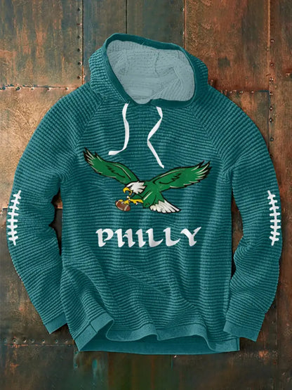 Men’s Football Fans Lovers Gameday Casual Waffle Hoodie Blue-Green / S