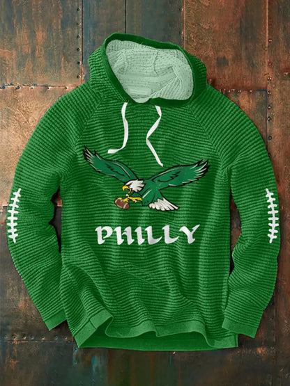 Men’s Football Fans Lovers Gameday Casual Waffle Hoodie Green / S
