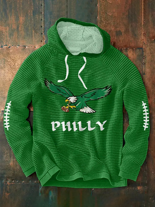 Men’s Football Fans Lovers Gameday Casual Waffle Hoodie Green / S