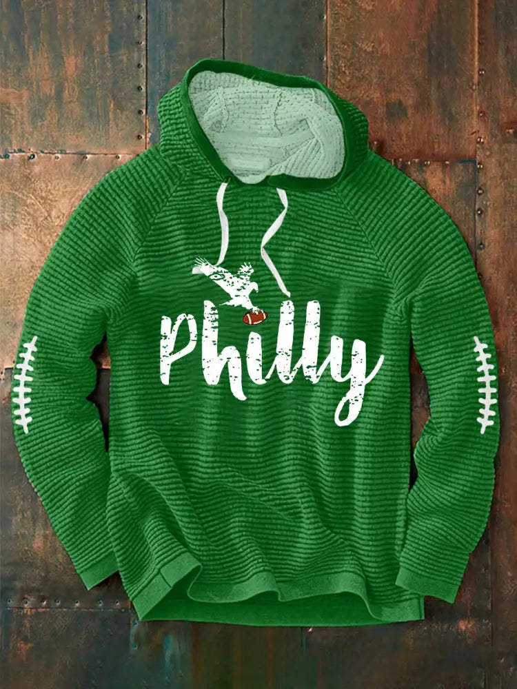 Men’s Football Fans Lovers Gameday Casual Waffle Hoodie Green / S