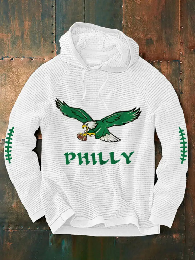 Men’s Football Fans Lovers Gameday Casual Waffle Hoodie White / S