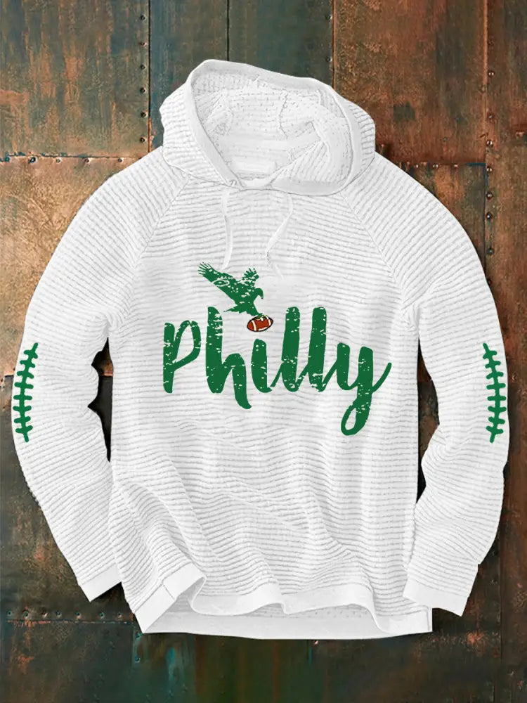Men’s Football Fans Lovers Gameday Casual Waffle Hoodie White / S