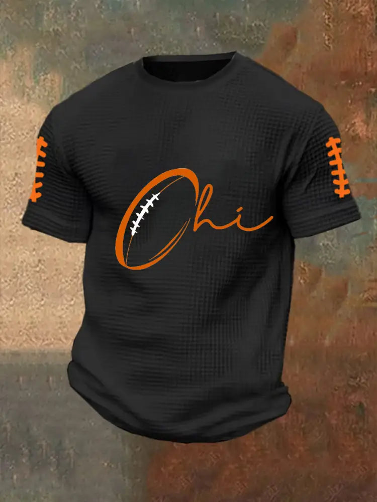 Men’s Football Fans Lovers Gameday Casual Waffle Short Sleeve Top Black / S