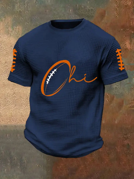 Men’s Football Fans Lovers Gameday Casual Waffle Short Sleeve Top Navy Blue / S