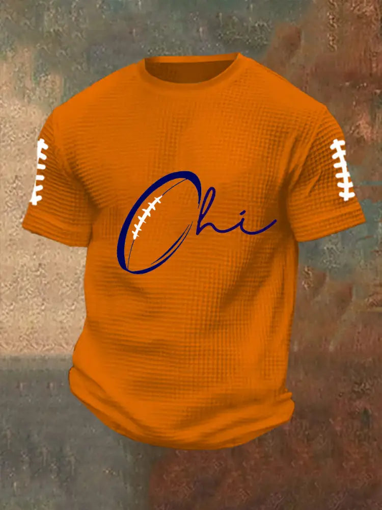 Men’s Football Fans Lovers Gameday Casual Waffle Short Sleeve Top Orange / S