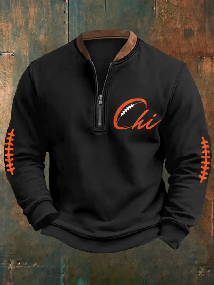 Men’s Football Fans Lovers Gameday Casual Zipper Sweatshirt Black / S