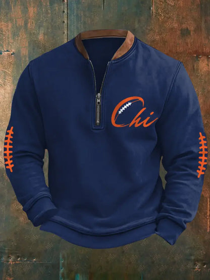 Men’s Football Fans Lovers Gameday Casual Zipper Sweatshirt Navy Blue / S