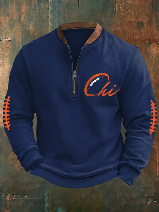 Men’s Football Fans Lovers Gameday Casual Zipper Sweatshirt Navy Blue / S