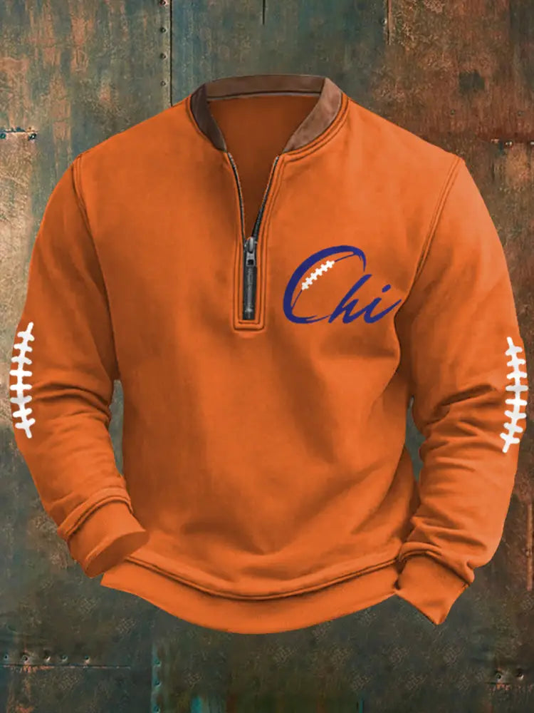 Men’s Football Fans Lovers Gameday Casual Zipper Sweatshirt Orange / S